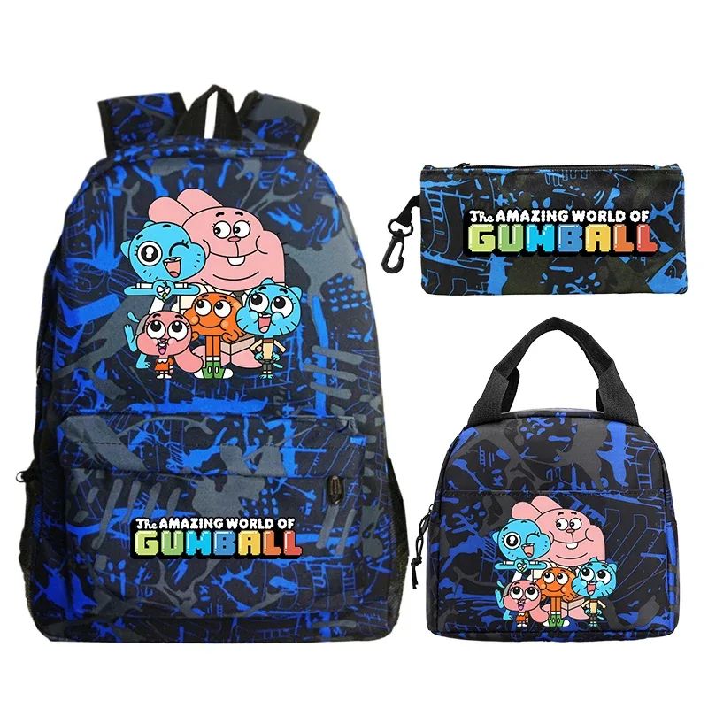 sac à dos the amazing world of gumball, ensemble de 3 pièces, sac d'école pour étudiants, sac à déjeuner, trousse à crayons, sac à livres pour garçons et filles, sac à dos de voyage pour femmes