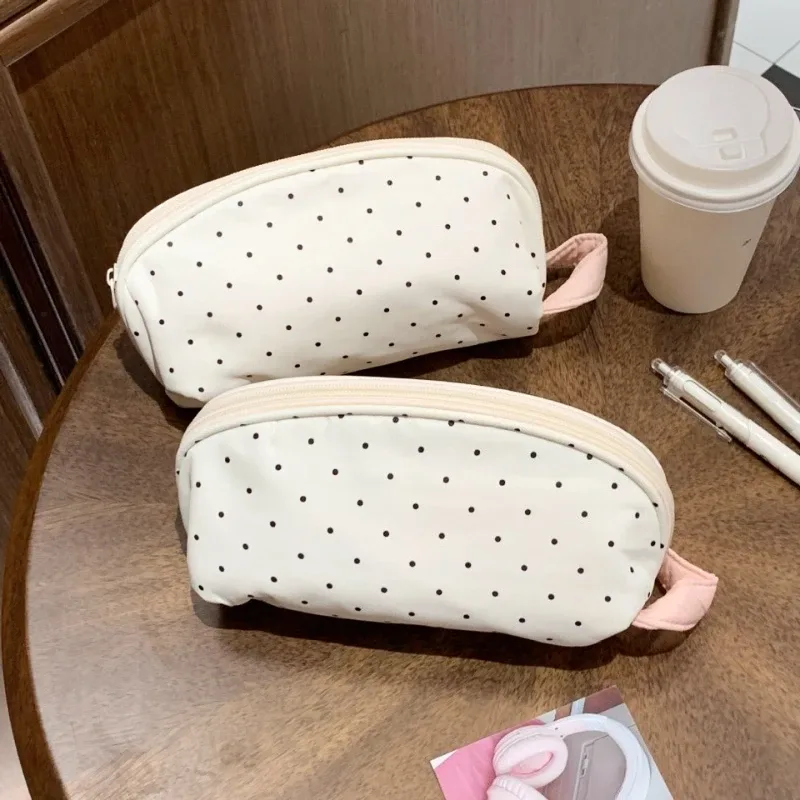 trousse de maquillage coréenne pour fille, motif étoile à pois, mignonne, grande capacité, pochette cosmétique, trousse à crayons pour étudiant, sac de rangement portable pour papeterie