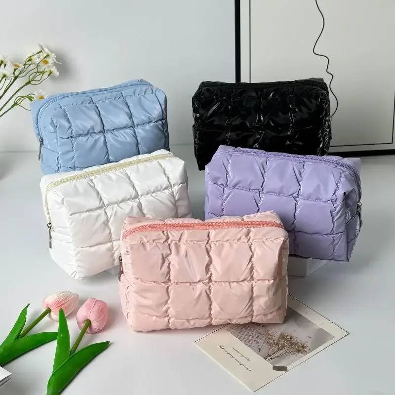 grande trousse de toilette zippée, mignonne, en coton doux, matelassée, pour femmes