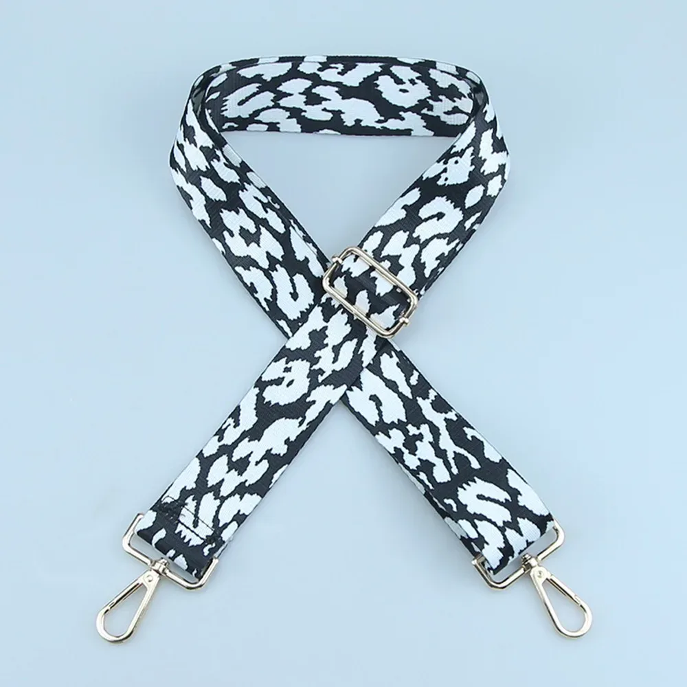 sangle de sac en nylon pour femme, sangle de sac à bandoulière, sangle de messager initiée, sangles d'environnement brodées réglables, accessoires noirs et blancs