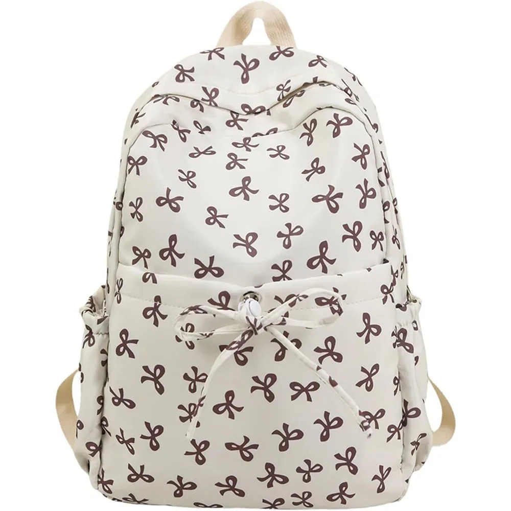 sac à dos mignon à nœud de grande capacité, sac d'école en nylon imprimé avec nœud, sac à dos de voyage à sangle réglable