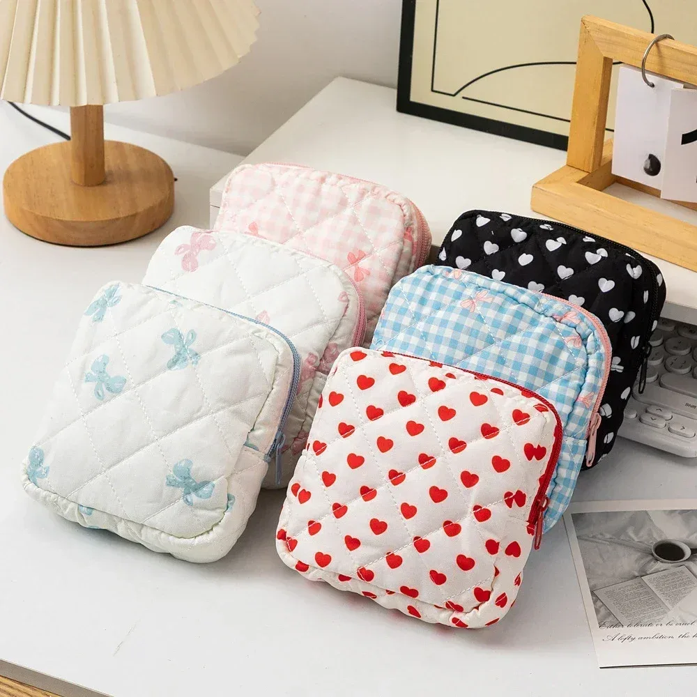 mini sac à cosmétiques avec nœud mignon pour femmes, sac de rangement pour serviettes hygiéniques, porte-tampon portable, mini sac de rangement pour maquillage et rouge à lèvres