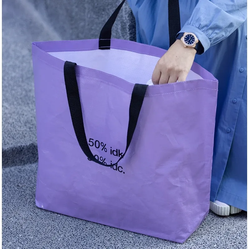 sac d'épicerie réutilisable imperméable violet, sac de shopping de grande capacité, sac à bandoulière pliable et portable pour la plage, les voyages et le rangement quotidien