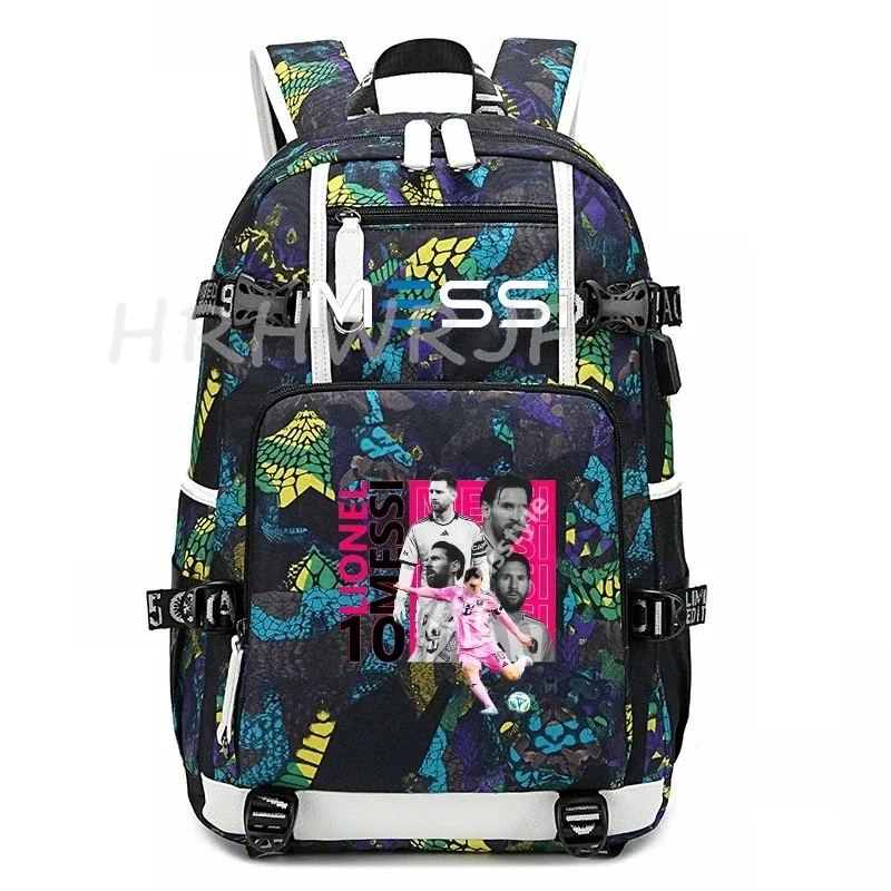 sac à dos de sport de football messi en tissu oxford avec fermeture à loquet, grande capacité, pour ordinateur portable, loisirs, voyage, école et étudiants