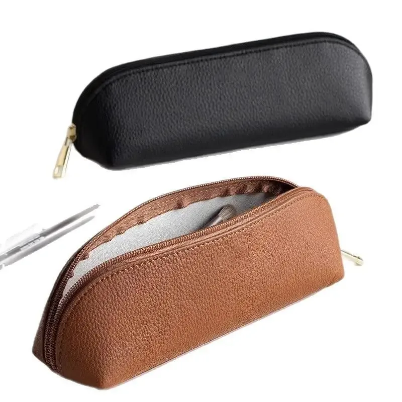 pochette à crayons en cuir pu, fermeture éclair en métal imperméable, organisateur de papeterie léger et durable pour l'école, le bureau, les voyages d'affaires