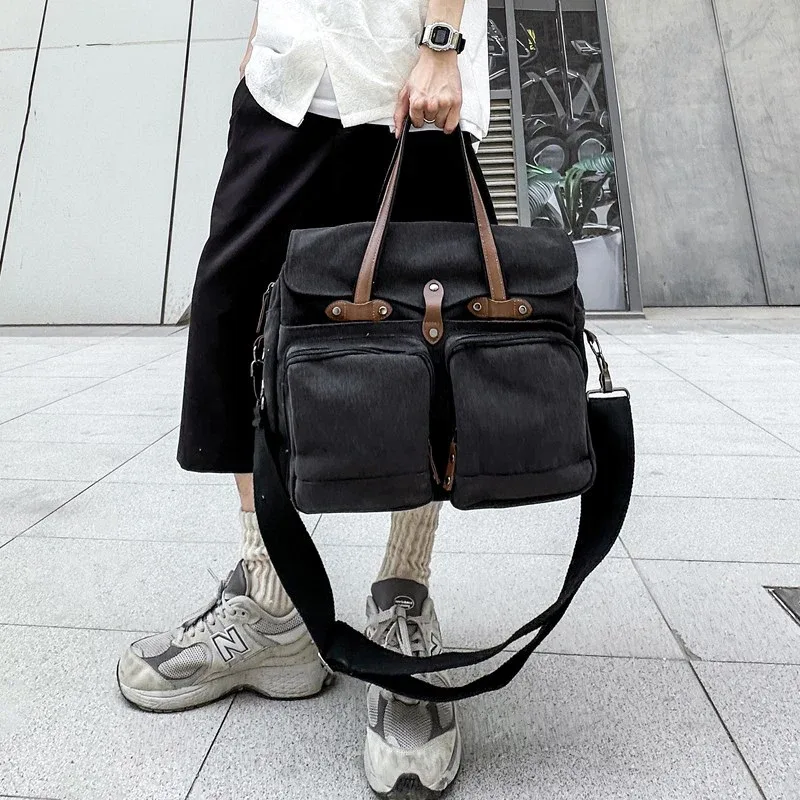porte-documents de grande capacité pour hommes, sacs de voyage en toile, sacs à bandoulière de week-end, fourre-tout multifonctionnel avec longue sangle