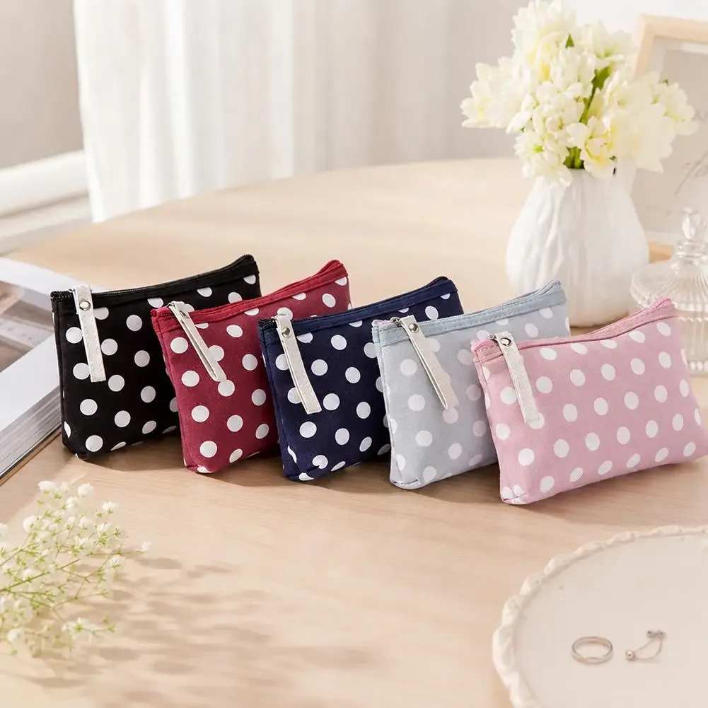 sac de maquillage en toile à pois pour femmes, pochette à cosmétiques, petit sac de rangement portable pour articles de toilette de voyage, sac à clés pour téléphone et cosmétiques