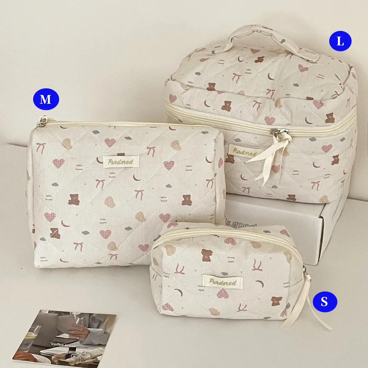 ensemble de trousses de toilette matelassées à fleurs style yt ins, en coton, pour organiser les cosmétiques, sacs de voyage pour articles de toilette, comme cadeau pour filles