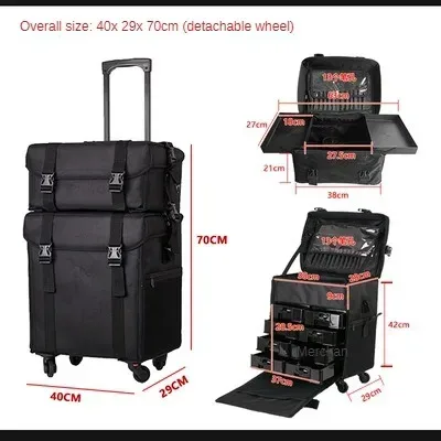 valise à roulettes professionnelle, grand sac à cosmétiques, trolley, broderie, maquillage, miles, rolley