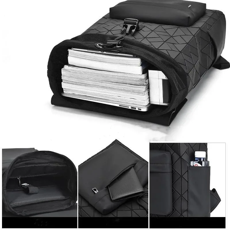 sac à dos géométrique pour homme, design de luxe, mode, étanche, grande capacité, voyage, ordinateur portable, cartable