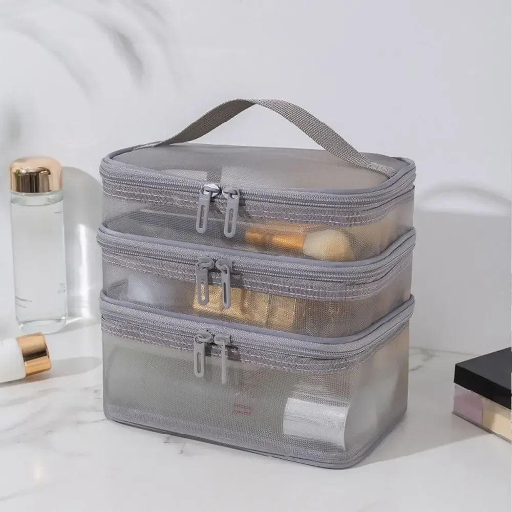 trousse cosmétique de voyage en maille transparente pour femme, trousse de toilette, rangement de maquillage, grande capacité, mode, 1 couche, 2/3 couches