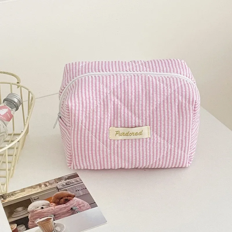 sacs de rangement pour documents à rayures pour femmes, sac à cosmétiques décontracté pour femmes, haute capacité, trousse à crayons mignonne, sacs à main de maquillage pour femmes, bonbons