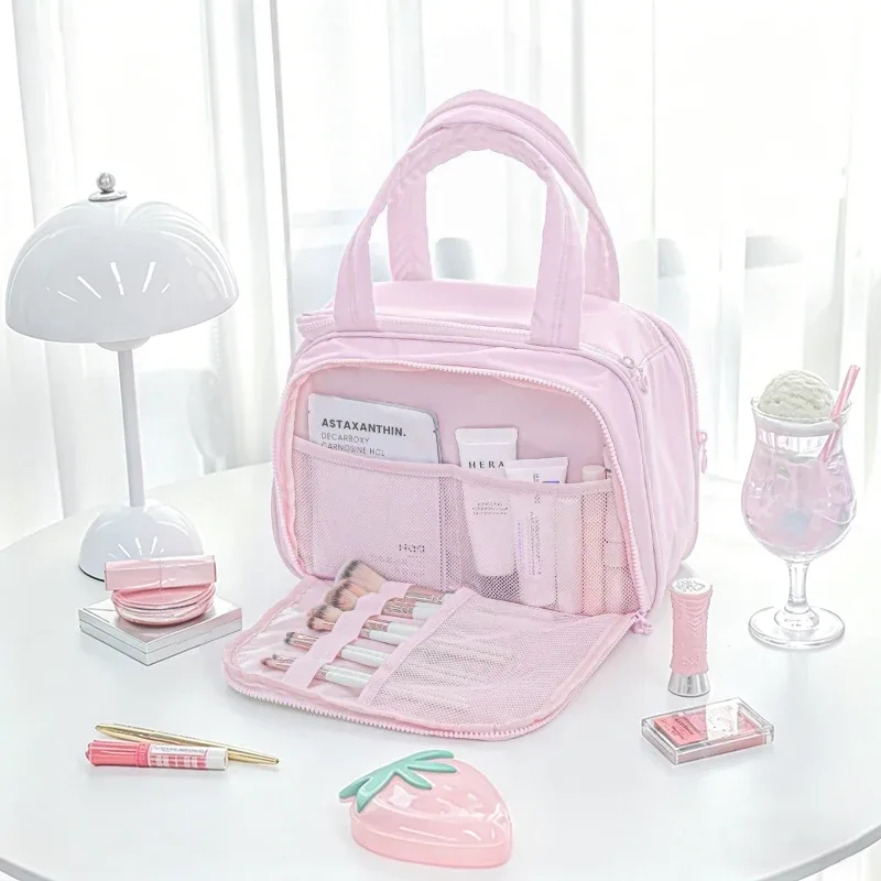 grande trousse de maquillage pour femme, organiseur portable de voyage, étui de rangement pour cosmétiques, pochette de rangement imperméable, sac de toilette.