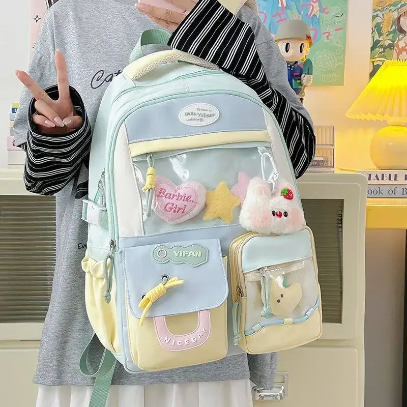 sac à dos mignon pour fille de style dopamine ins, nouveau modèle pour les lycéennes, sac à dos de grande capacité avec blocs de couleurs