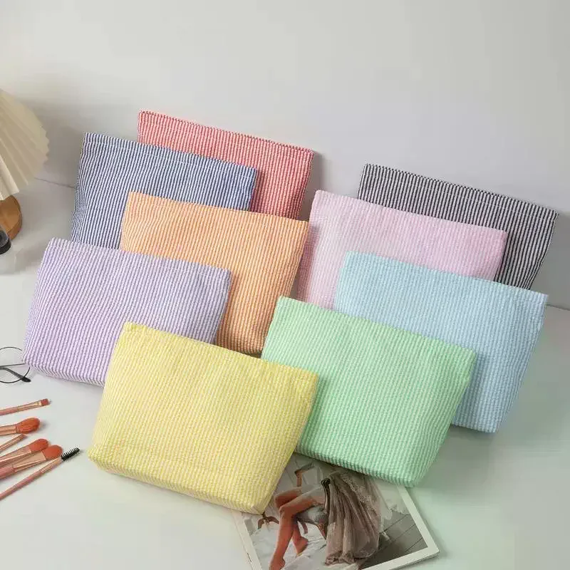sacs de rangement à rayures verticales, 1 pièce, petits sacs de maquillage à la mode pour femmes, avec fermeture éclair, sac de rangement de voyage portable