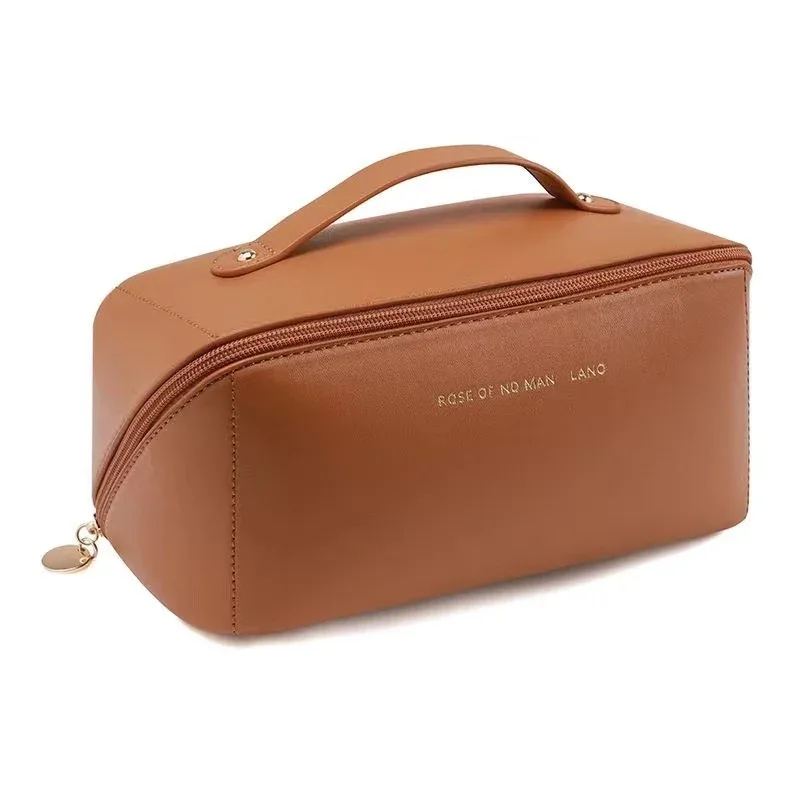 sac de maquillage pratique à la mode, sac de rangement de voyage en pu, trousse de toilette de grande capacité, sac de maquillage pour oreiller de beauté stimulant les mains
