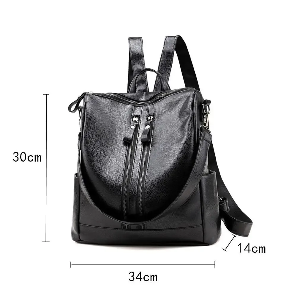 sac à dos d'école en cuir souple pour femme, sac d'université multifonctionnel décontracté, sacs initiés de grande capacité, fourre-tout de voyage, noir