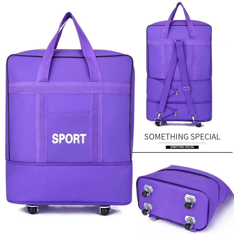 sac à bagages de voyage à air vérifié, roue universelle pliable, rangement mobile, oxford, cubes d'emballage étanches