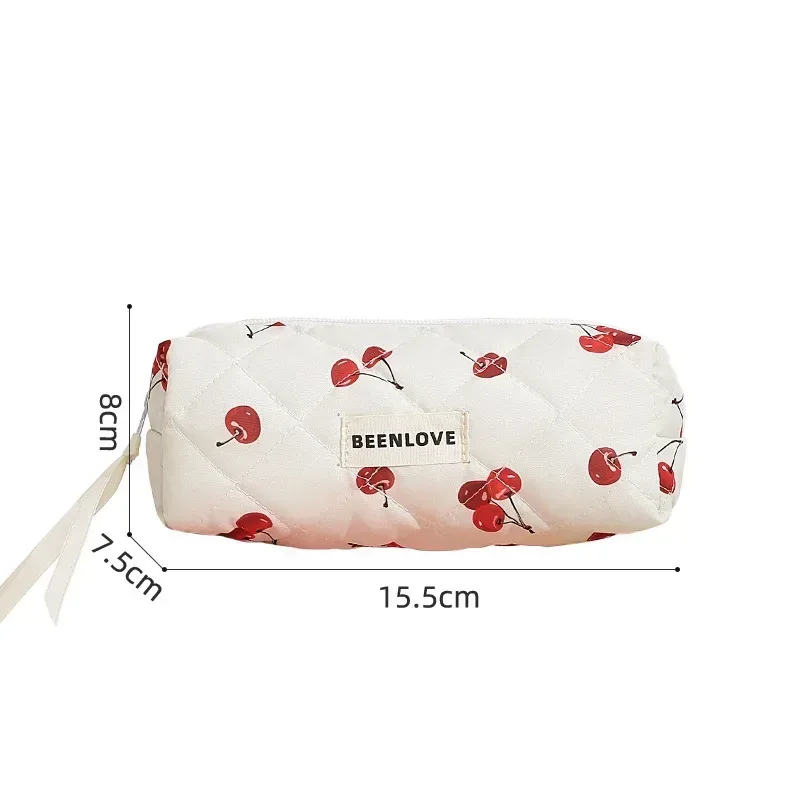trousse de maquillage en coton matelassé avec impression, grand sac de voyage mignon pour poudres cosmétiques