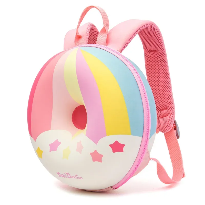 sac à dos d'école en forme de donut rose 3d pour enfant, sacoche mignonne pour fille et garçon en bas âge