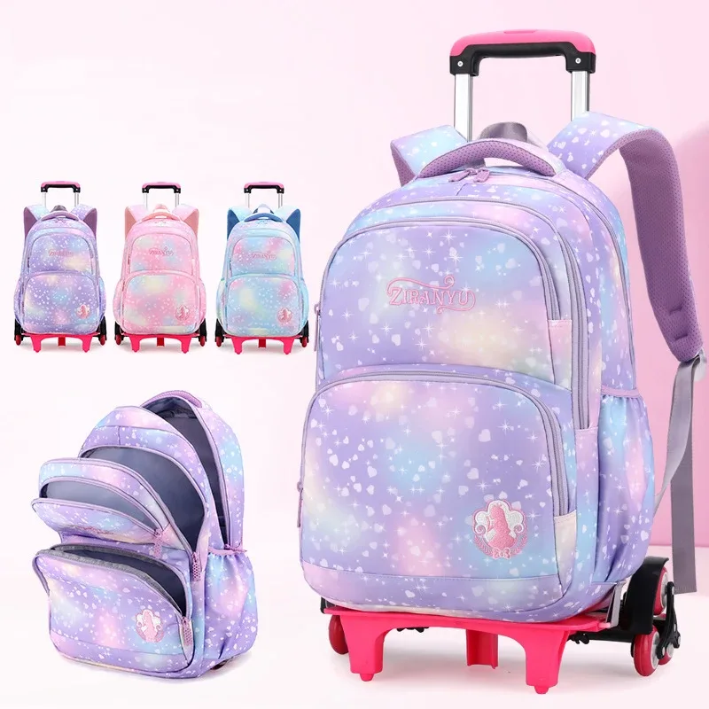 Ensemble de sac à dos scolaire à roulettes pour enfants, sacs pour étudiants, sac à roulettes pour filles, cartable mignon, sac à dos à roulettes pour enfant