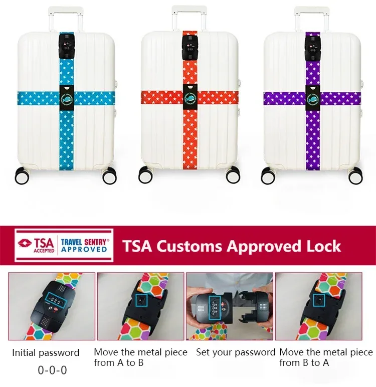 tsa blolock-sangles de bagages réglables, emballage environnemental, peintures à l'étranger, sangles de reliure pour valise de 20 à 32 pouces