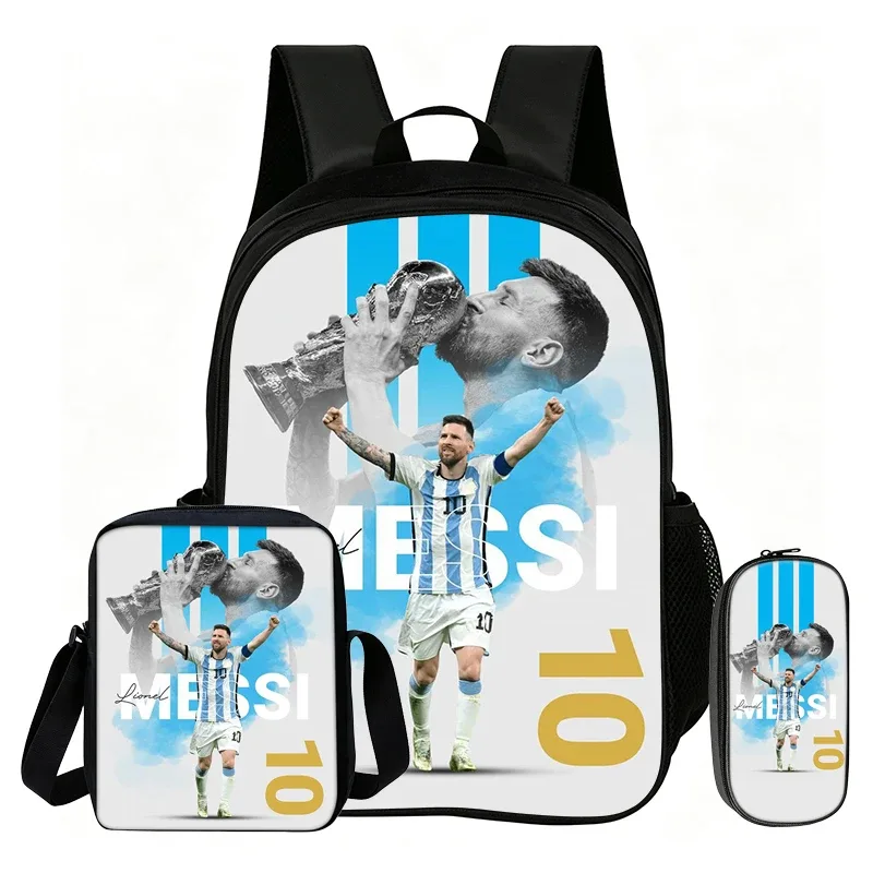 ensemble de 3 pièces m-messi pour enfants : sac à dos scolaire, sac à bandoulière et trousse à crayons – sac de sport football, sac à dos de star du football