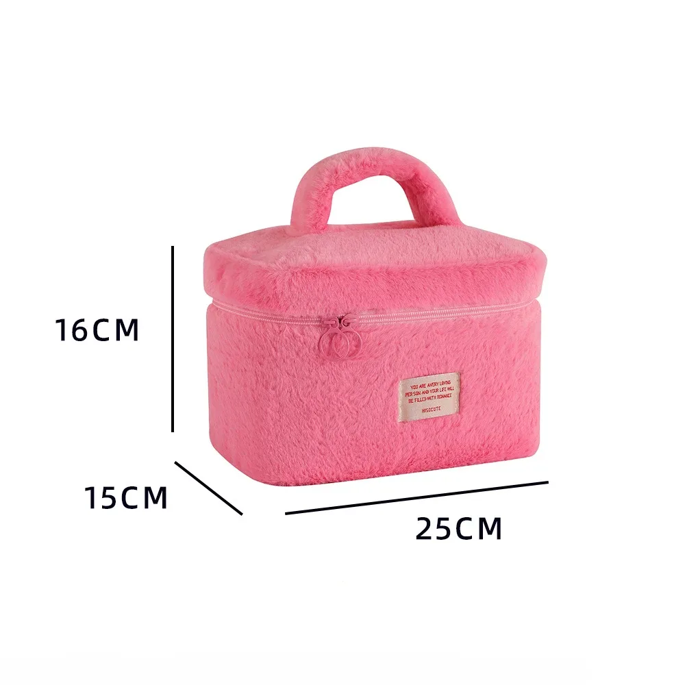 sacs de maquillage en peluche douce pour femmes, grande capacité, organisateur de cosmétiques quotidiens, fourre-tout de style simple, trousse de toilette de voyage, sac a main