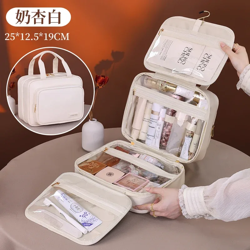 sac à cosmétiques de grande capacité, organisateur de produits de toilette de maquillage, pochette de toilette de voyage portable en cuir pu, sac de rangement de cosmétiques pour femmes