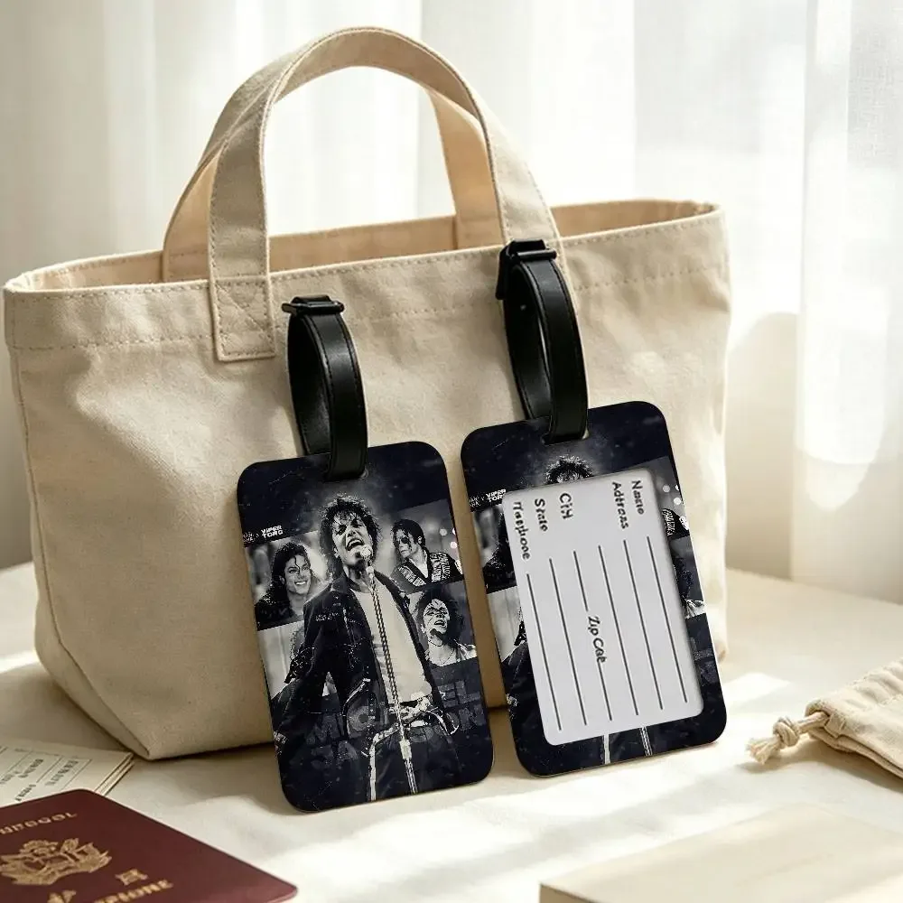 étiquette de bagage m-michael jackson en pvc, étui pour carte d'information, marqueur anti-perte pour sac à dos