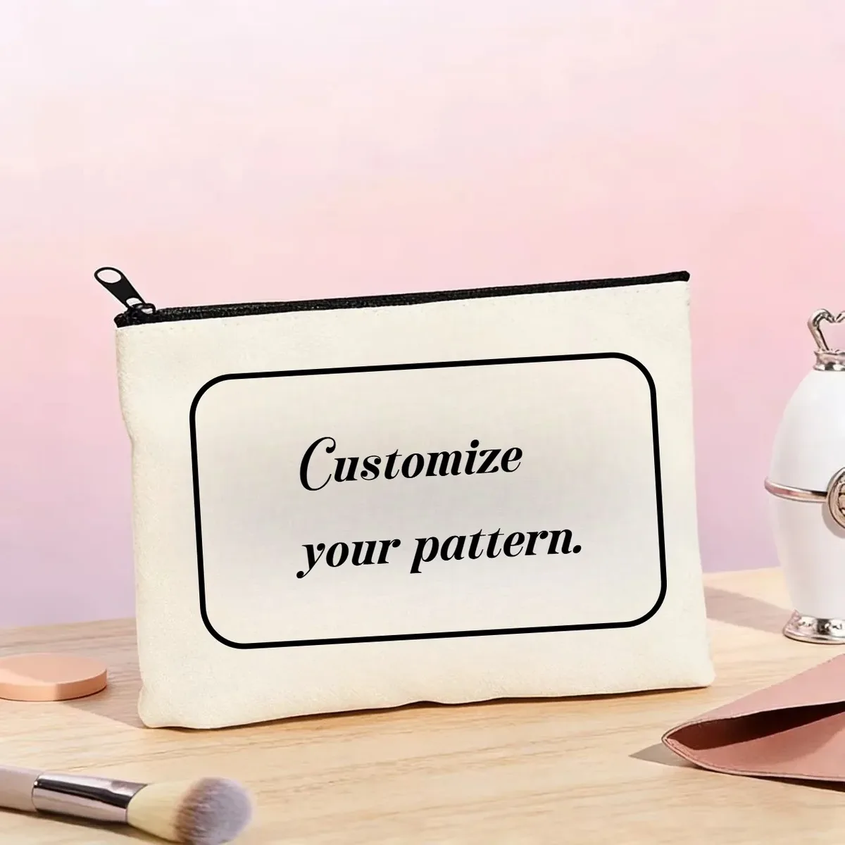 1pc trousse de maquillage personnalisable en toile avec photo, pochette personnalisée pour femmes et filles, cadeau personnalisé unique