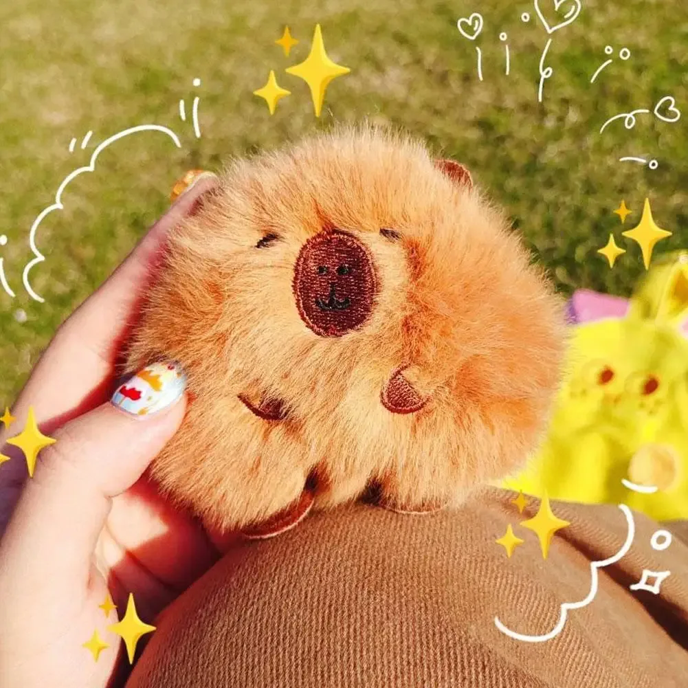 porte-clés en peluche capybara mignon, pendentif animal de dessin animé doux avec mousqueton et cordon, breloque kawaii, ornement de sac à dos, cadeau décoratif