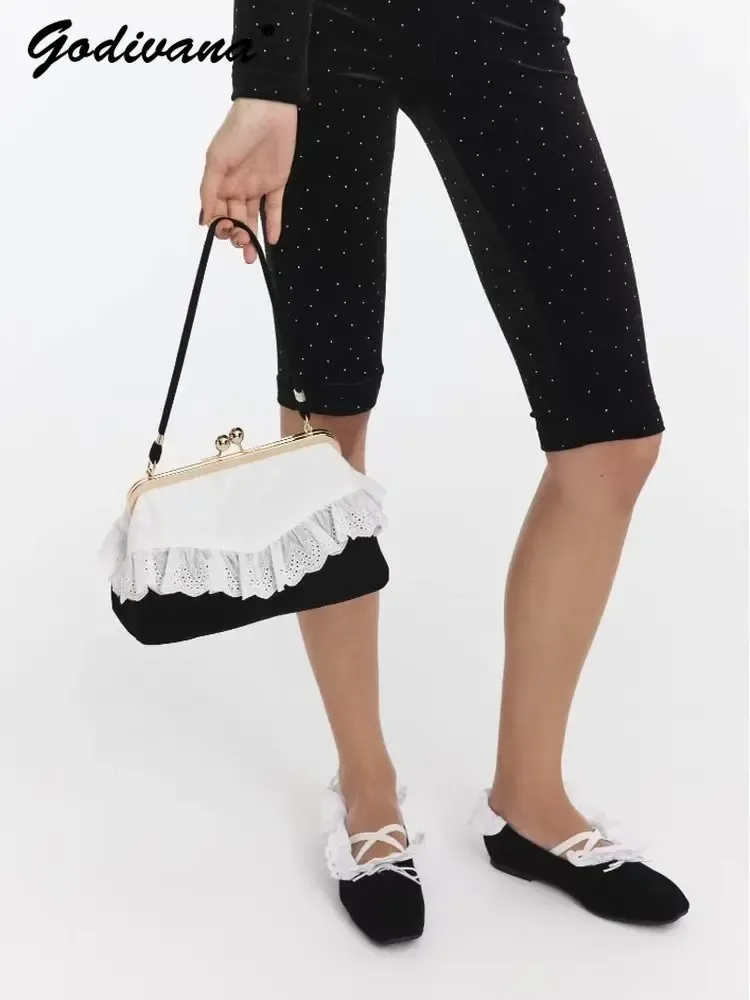 sac à main élégant de style japonais pour femmes, avec bordure en dentelle, fermoir d'épaule, sac sous le bras léopard, sacs fourre-tout