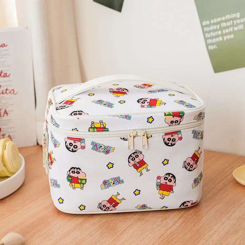sac à cosmétiques authentique crayon shin-chan pour femmes, sac de maquillage multifonctionnel, grande capacité, étui de rangement de voyage portable