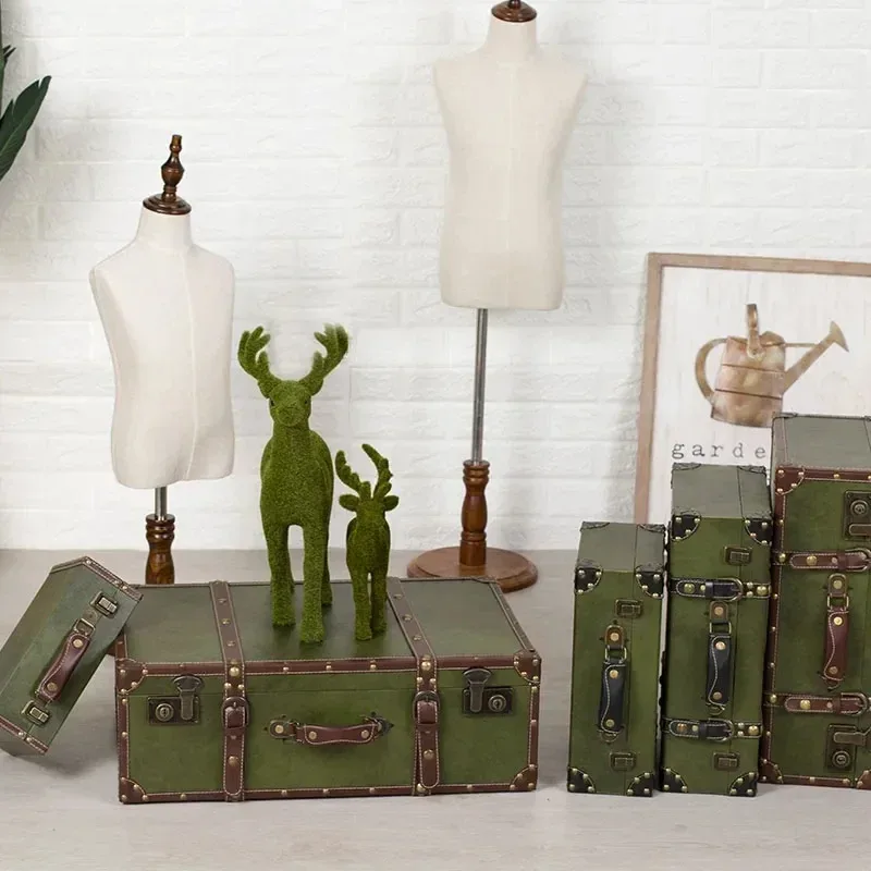 coffre de voyage vintage en cuir avec accents en bois, valise de rangement, boîte à bagages décorative antique pour la maison, coffret de luxe pour cadeau de mariage
