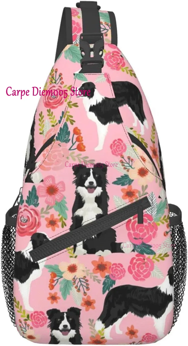 collie – sac à dos à bandoulière en corde, motif floral, triangle, canfeng, sac à dos pour voyage, randonnée, sac de jour