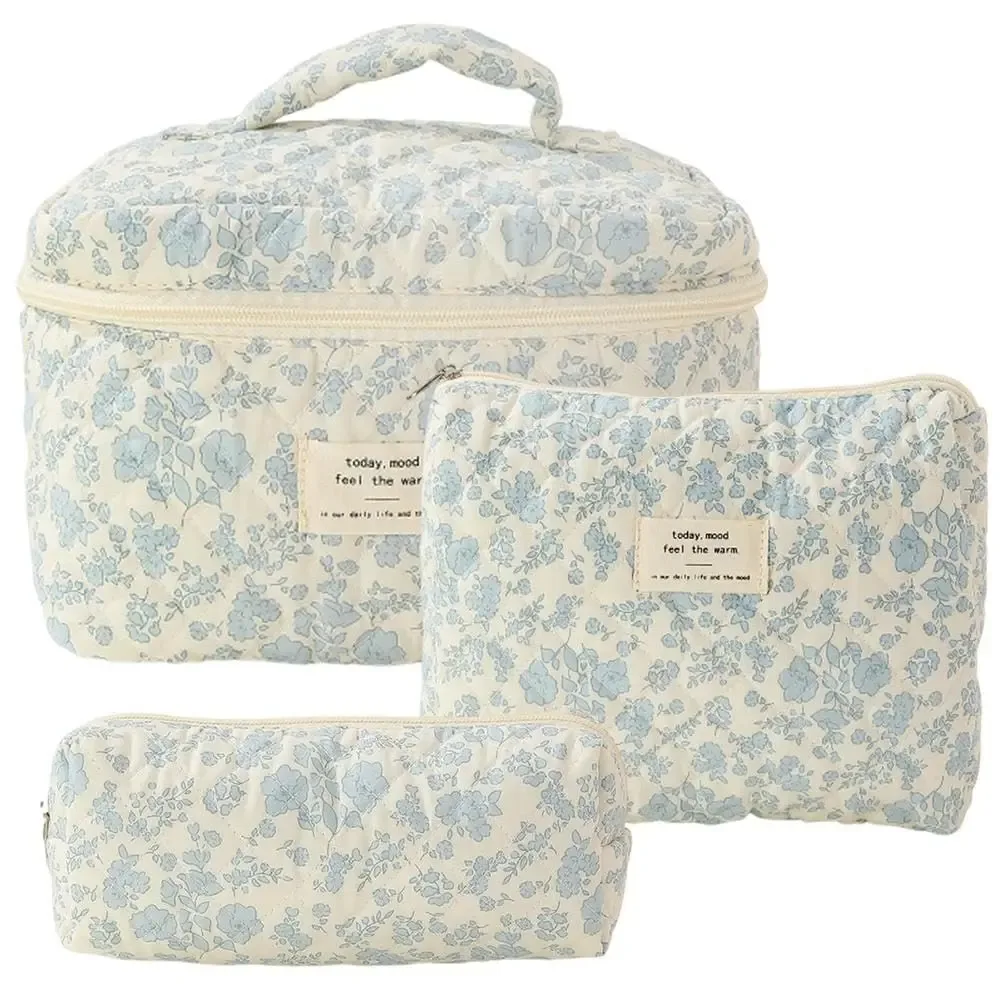 Sac de maquillage en coton matelassé pour femmes, 1 pièce, mignon, fermeture éclair, organisateur de cosmétiques, sac à main en tissu en forme de boîte, trousse de toilette Portable pour filles