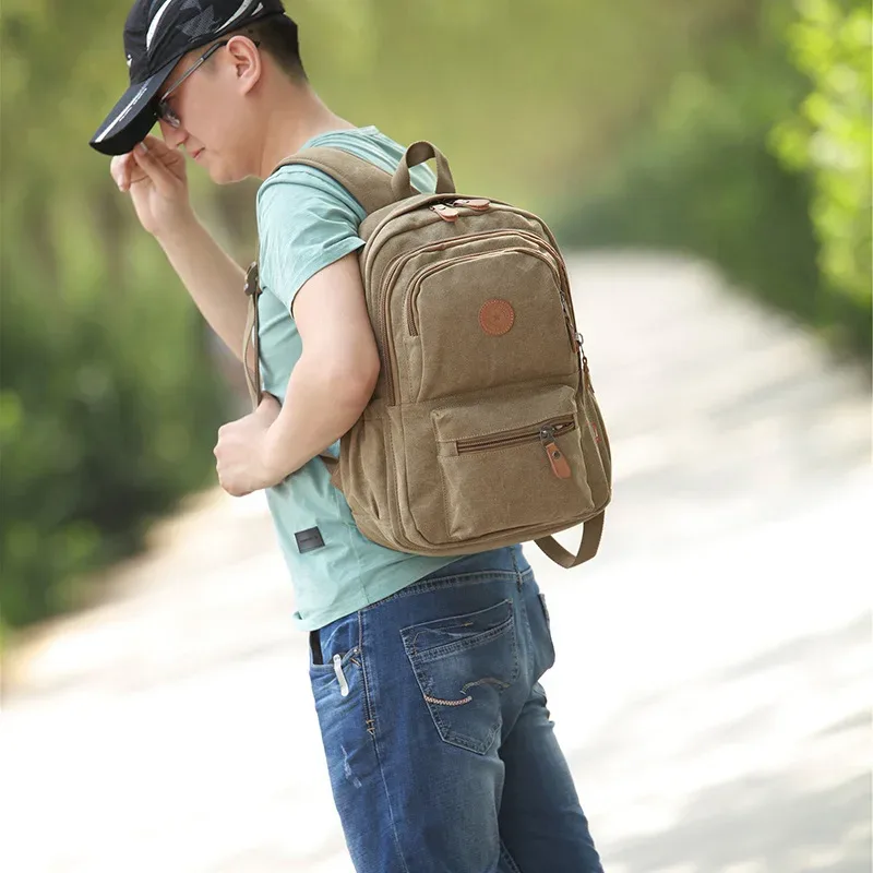 version coréenne sac à dos à la mode sac à dos en toile décontracté unisexe voyage ordinateur sac d'école grande capacité rétro étudiant sac à dos