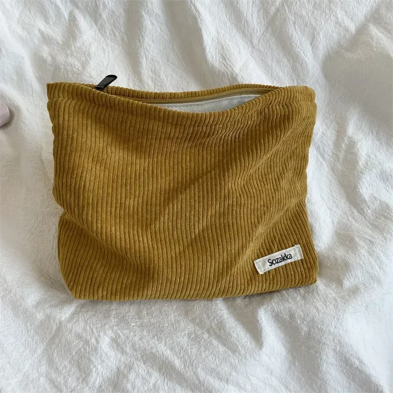sac à cosmétiques en velours côtelé coréen, petite pochette de maquillage, trousse de toilette de voyage portable pour femmes, nécessaire de rangement, étui à crayons mignon pour étudiant