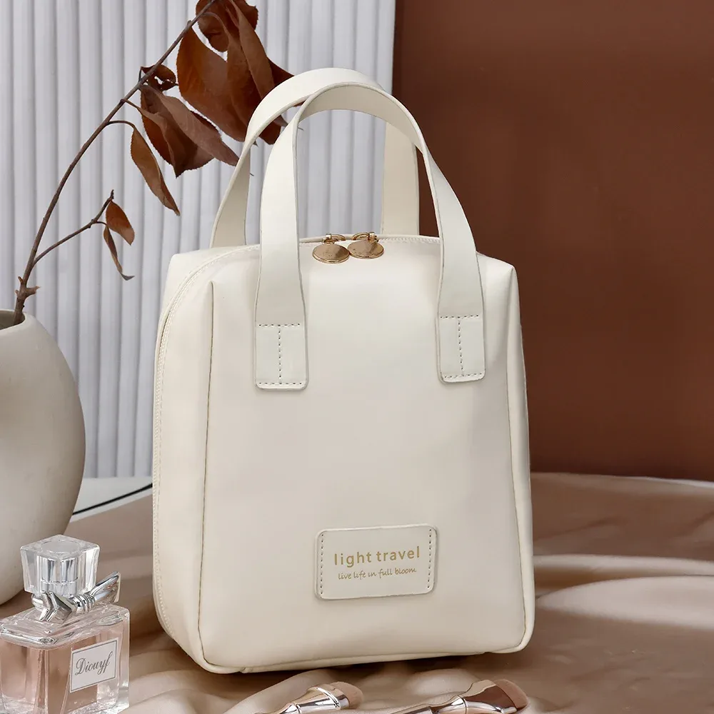 grande trousse de toilette de grande capacité, sac de rangement portable en cuir pu, organiseur de maquillage avec poignée