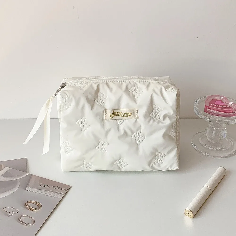sac de rangement pour cosmétiques avec fermeture éclair, en coton matelassé, petit sac à maquillage à motifs floraux, sac de rangement portable pour femmes