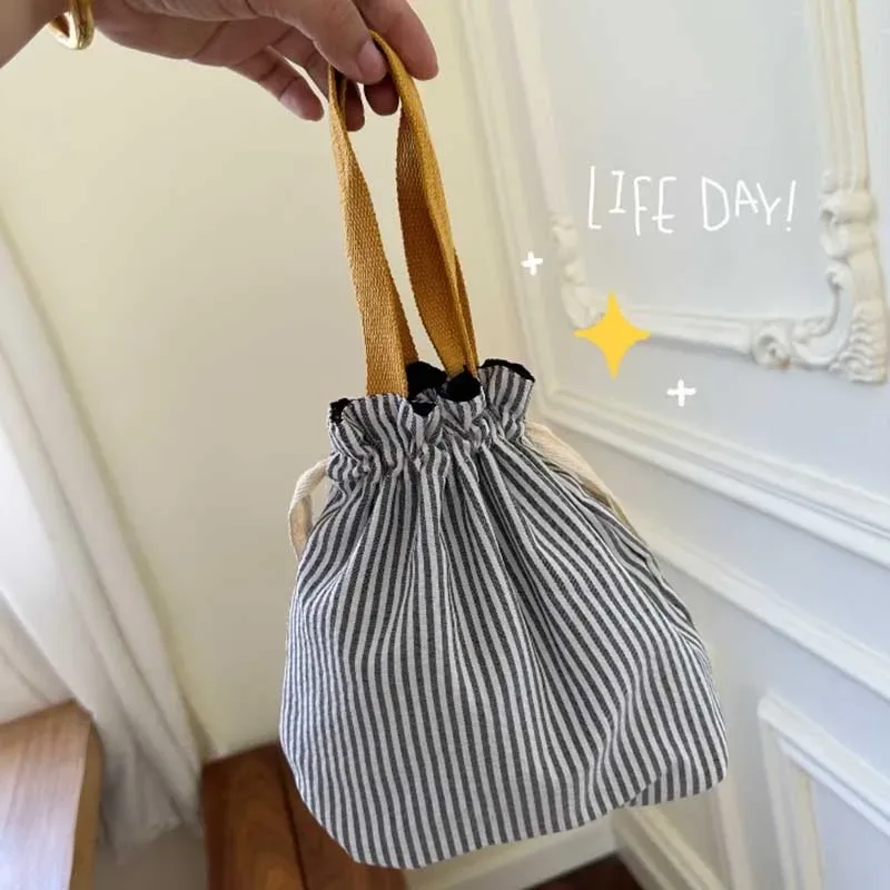 sac organisateur à cordon avec poignée supérieure, rayures, portable, porte-monnaie à main, pratique, réutilisable, pochette de voyage, pique-nique