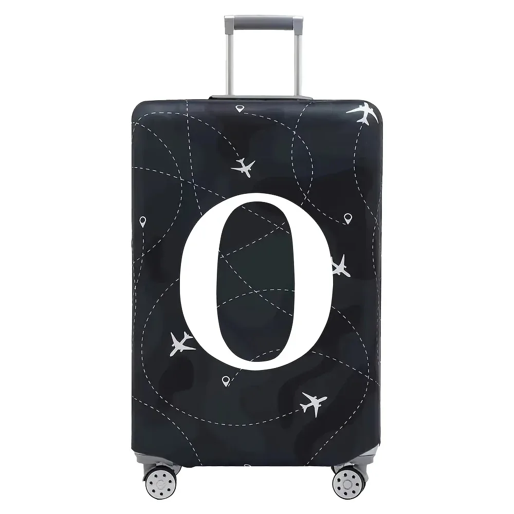 cette housse de valise extensible s'adapte aux valises de 18 à 32 pouces et présente un motif de lettres a-z blanches imprimé sur la surface.