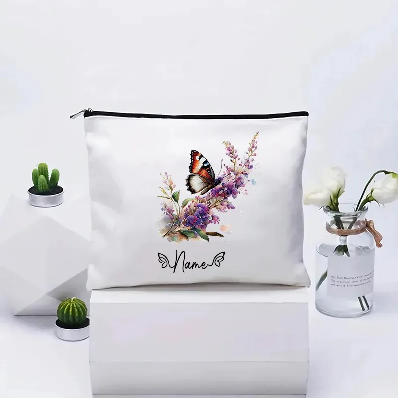 trousse de maquillage personnalisée pour femme, organisateur de toilette, pochette cosmétique de voyage pour cadeau d'anniversaire de demoiselle d'honneur, pochette en toile personnalisable