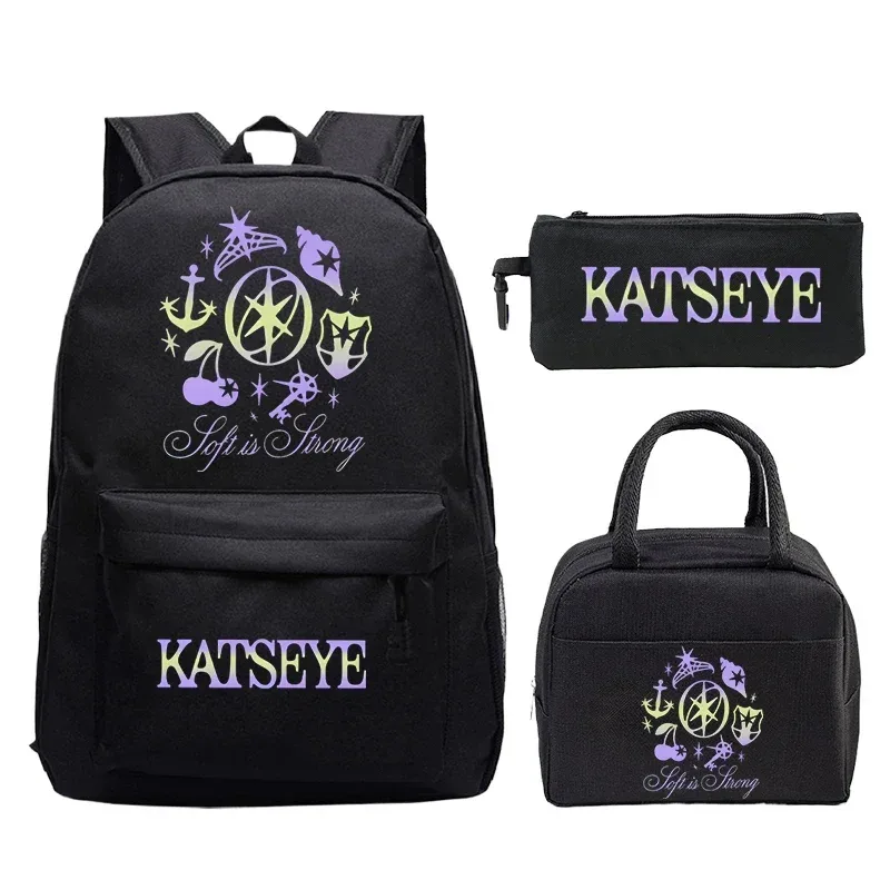 ensemble de sacs à dos katseye pour filles, sac à dos pour étudiants avec sac à déjeuner, trousse à crayons, sacs d'école, cadeaux pour enfants, mochila