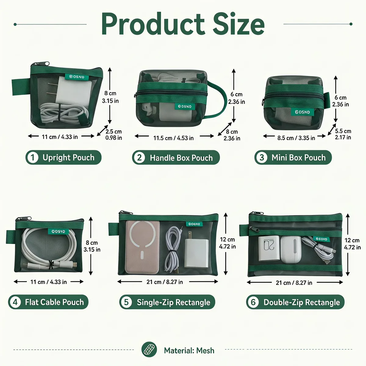 Lot de 6 sacs de rangement en maille transparents et étanches pour câbles, chargeurs, écouteurs, accessoires de voyage et téléphones