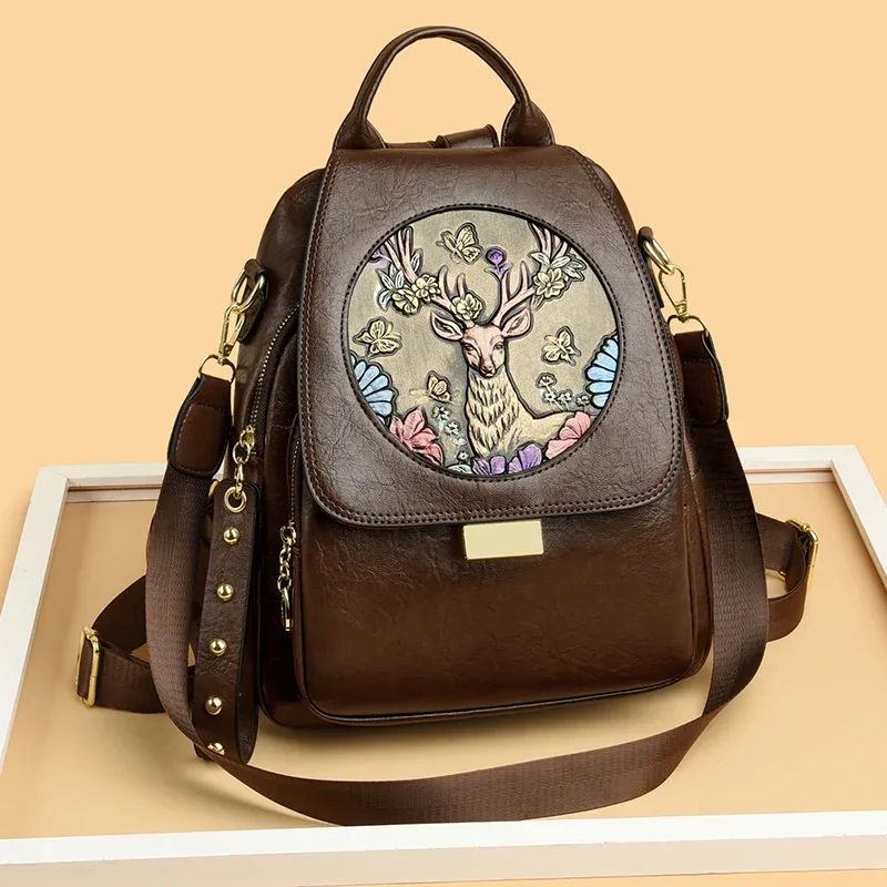 femmes de luxe en cuir véritable sac à dos décontracté dames sac à bandoulière mode grande capacité voyage femme qualité peau de vache sac à dos