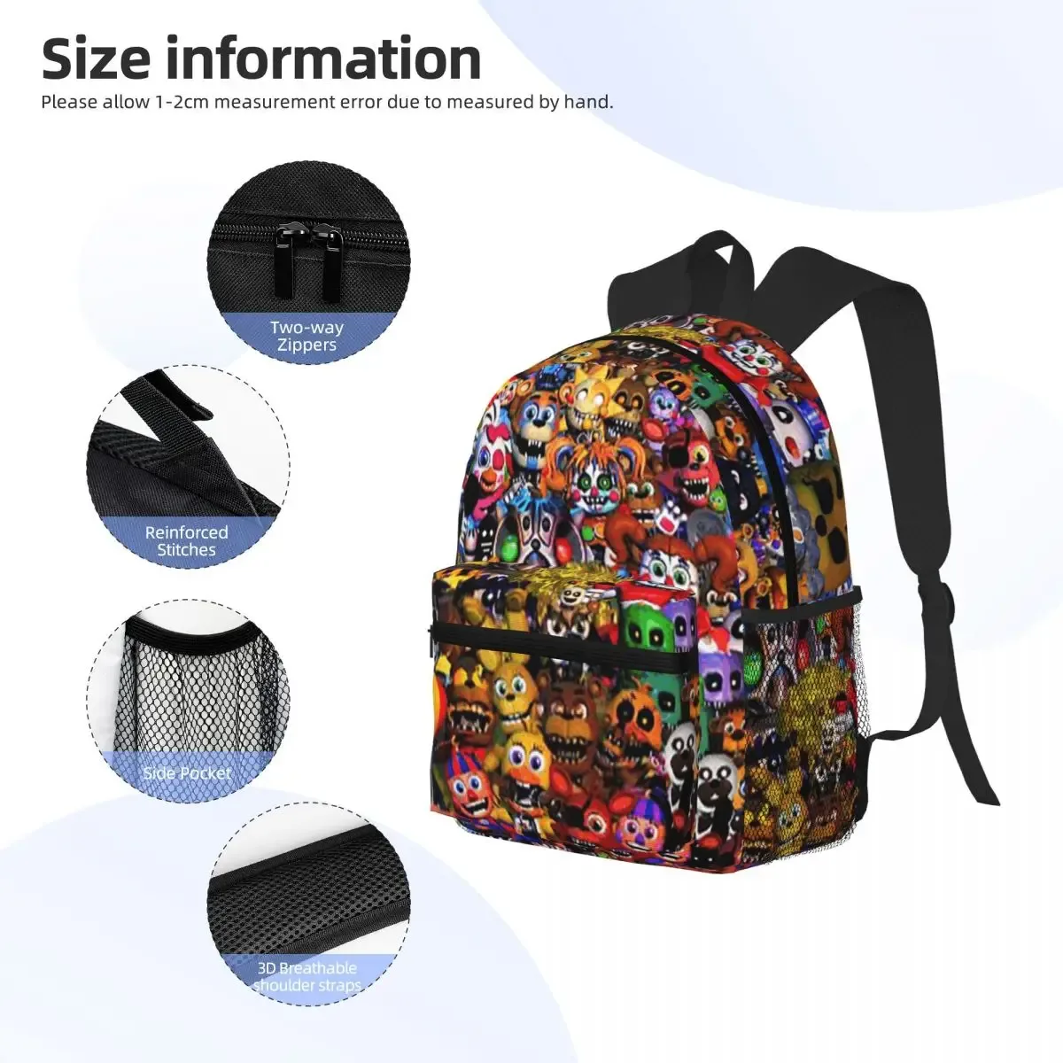 kaawaii fnaf at freddy's sac à dos d'écolier, sac d'école, sac à dos de randonnée, sac à dos de voyage pour garçons et filles, sac à bandoulière
