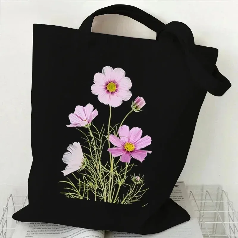sac fourre-tout en toile décontracté peinture à l'huile fleurs sauvages imprimer dame sac à bandoulière style plante marguerite vintage fleur femmes sac à main
