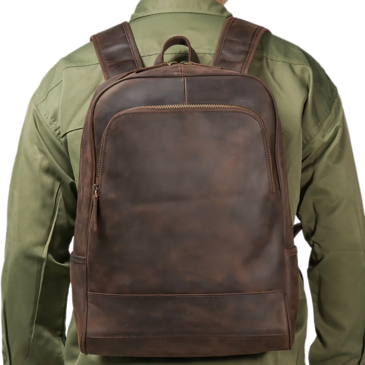luokir vintage hommes crazy horse cuir sac à dos en cuir véritable voyage sac à dos grande capacité peau de vache pochette d'ordinateur sac d'école